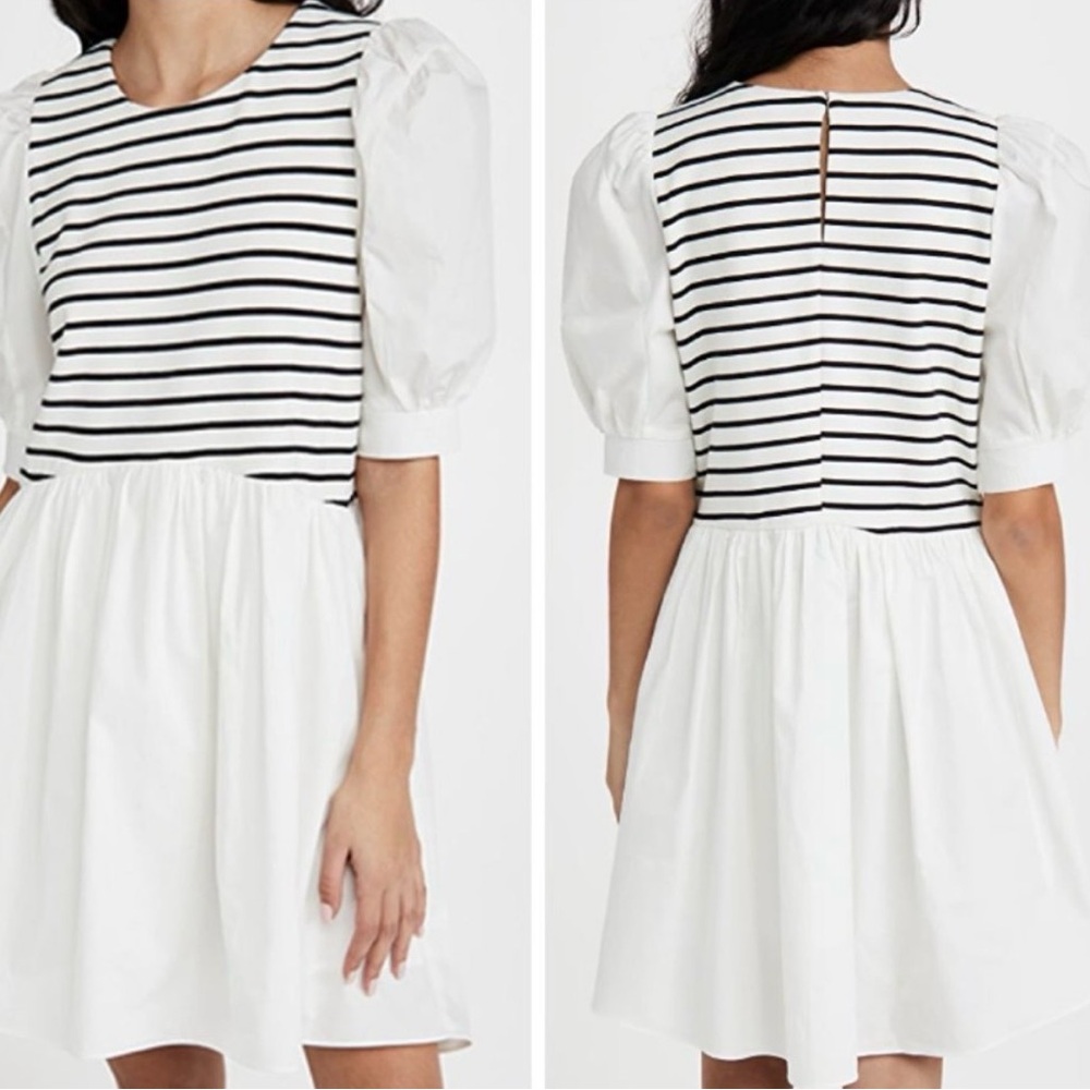 English Factory Puff Sleeve High Low Striped Mini Dress Small Anthropologie Chic